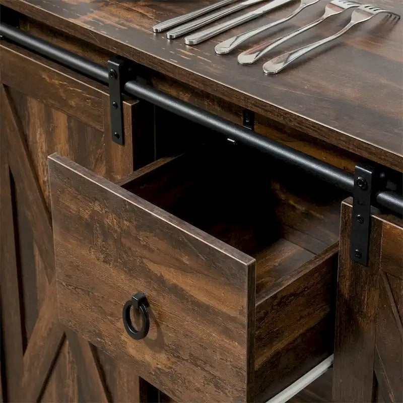 Madia a buffet in legno rustico con ante scorrevoli, Utente singolo, 99.7 cm L