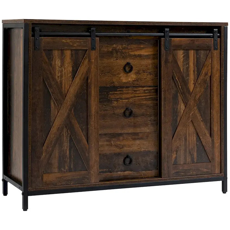 Madia a buffet in legno rustico con ante scorrevoli, Utente singolo, 99.7 cm L