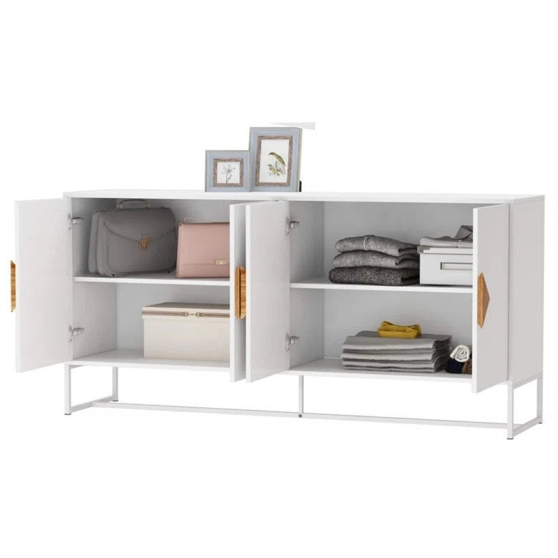 Mobile credenza a 4 ante bianco con gambe in metallo