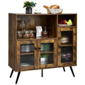 Credenza industriale marrone rustico con ante in vetro, armadietto contenitore a 2 ante
