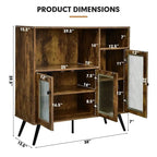 Credenza industriale marrone rustico con ante in vetro, armadietto contenitore a 2 ante