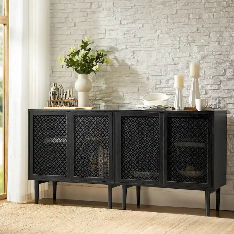 Modern Dominik 32 Tall 2-Door Accent Cabinet with Light set of 2 by HULALA HOME