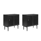 Mobiletto d'Appoggio a 2 Ante Noce / Nero con Luce LED, Set da 2