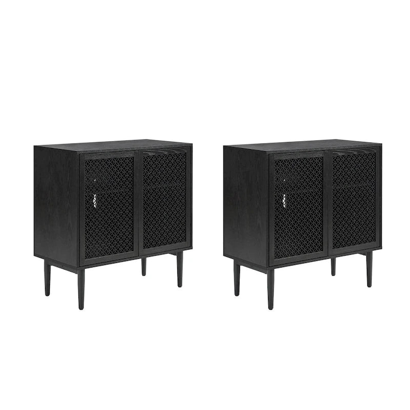 Mobiletto d'Appoggio a 2 Ante Noce / Nero con Luce LED, Set da 2