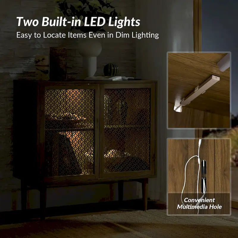 Mobiletto d'Appoggio a 2 Ante Noce / Nero con Luce LED, Set da 2