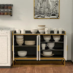 Credenza a 2 ante con gambe in metallo dorato – Nero oro / Bianco oro
