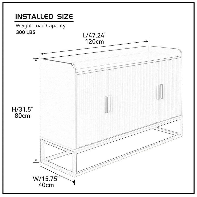 Credenza a 2 ante con gambe in metallo dorato – Nero oro / Bianco oro