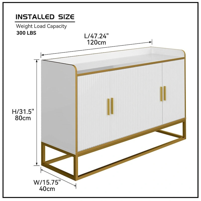 Credenza a 2 ante con gambe in metallo dorato – Nero oro / Bianco oro
