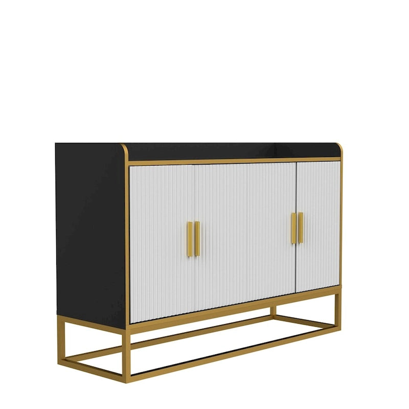 Credenza a 2 ante con gambe in metallo dorato – Nero oro / Bianco oro