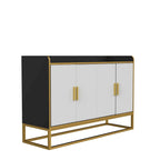 Credenza a 2 ante con gambe in metallo dorato – Nero oro / Bianco oro
