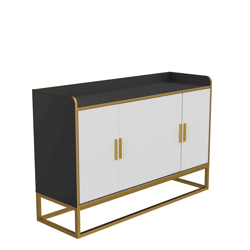Credenza a 2 ante con gambe in metallo dorato – Nero oro / Bianco oro
