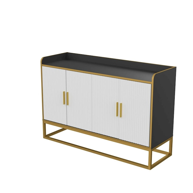 Credenza a 2 ante con gambe in metallo dorato – Nero oro / Bianco oro