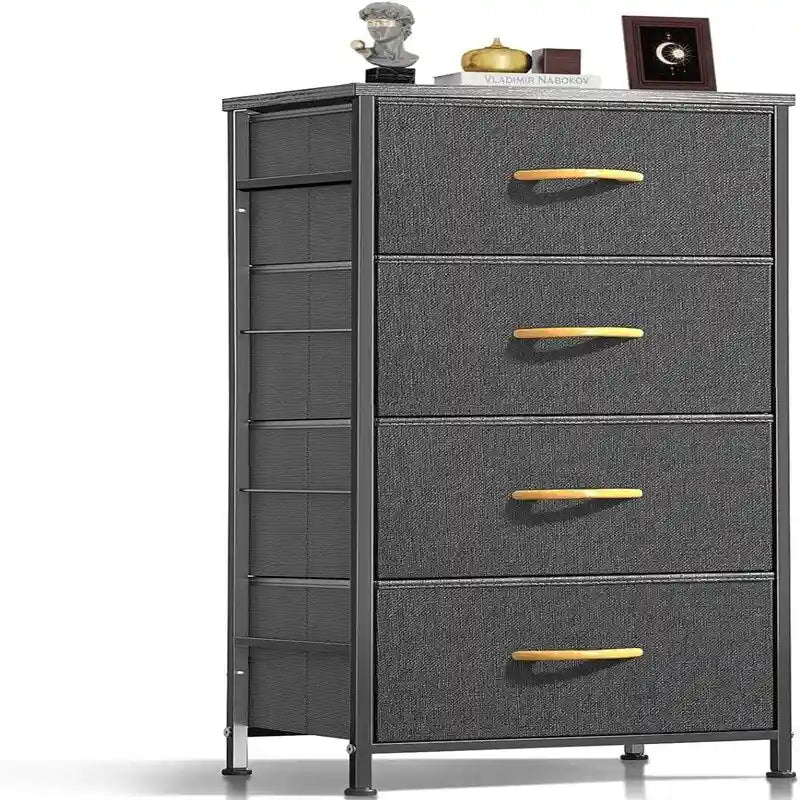 Cassettiera in tessuto a 4 cassetti marrone/grigio/grigio scuro, cassettone per utente singolo