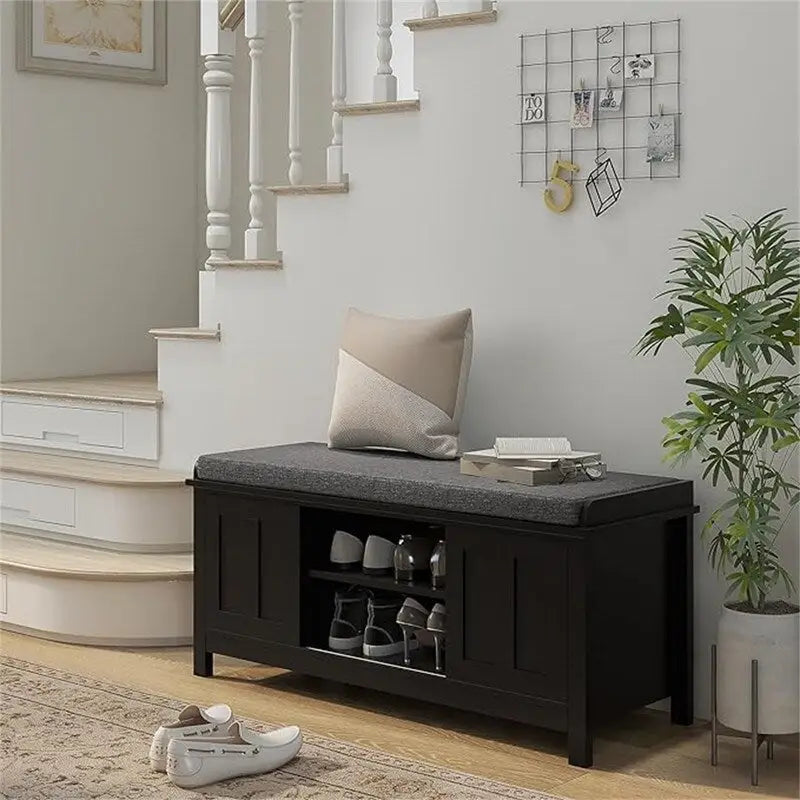 Shoe Bench Storage Ottoman with Sliding Doors - 15.75 D x 44 W x 19.75 H