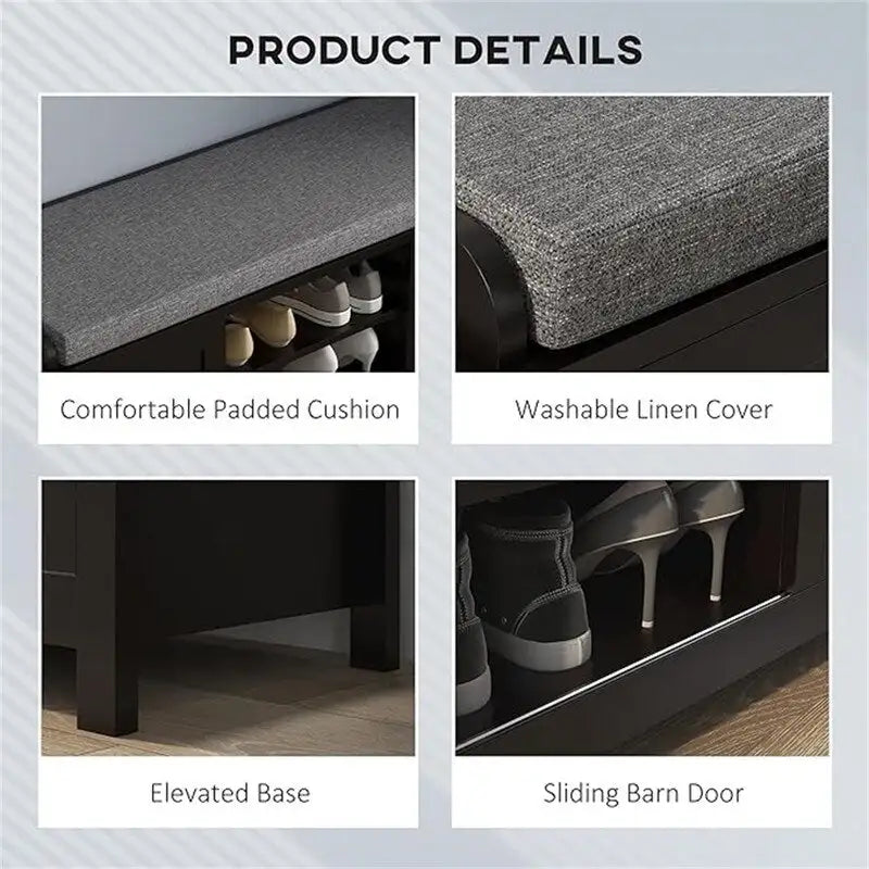 Panca portascarpe con vano contenitore e ante scorrevoli - 40 P x 112 L x 50 A cm