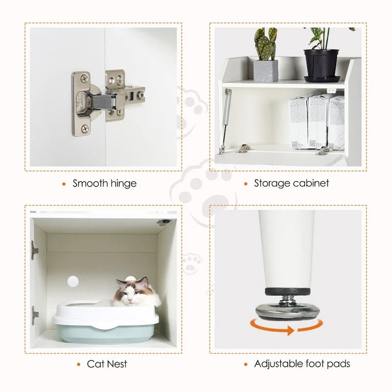 Lettiera per gatti con mobile White+Vintage Industrial con ripiani e anta, per 1 gatto