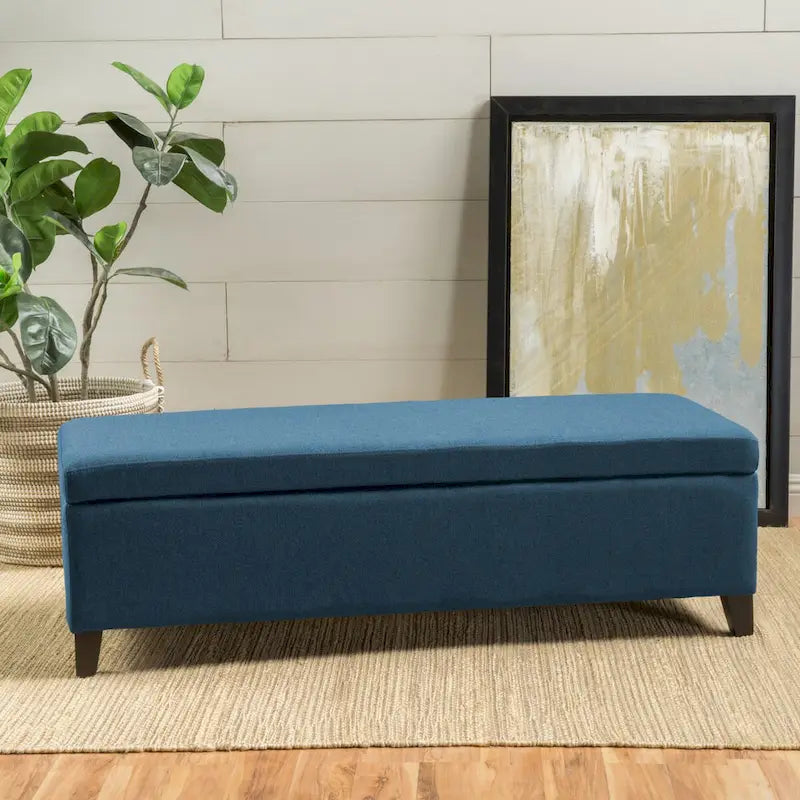 Panca contenitore imbottita con coperchio – Grigio scuro / Blu navy / Grano, 2 posti