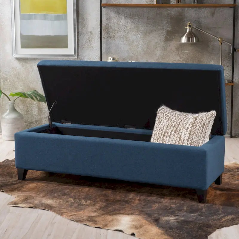 Panca contenitore imbottita con coperchio – Grigio scuro / Blu navy / Grano, 2 posti