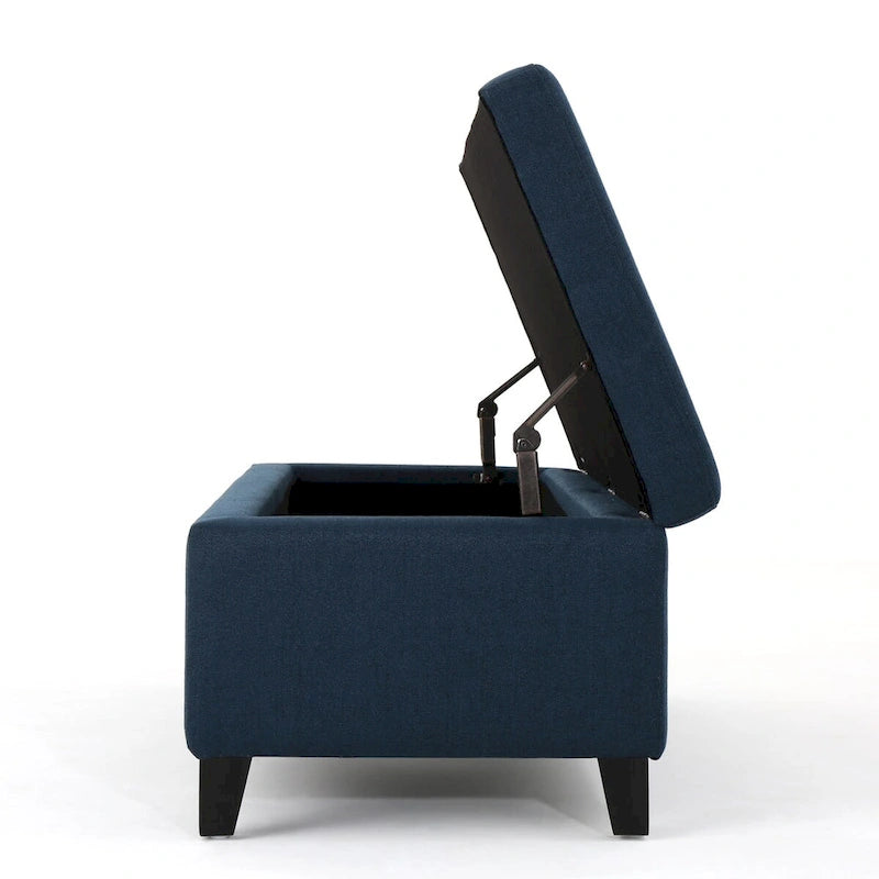 Panca contenitore imbottita con coperchio – Grigio scuro / Blu navy / Grano, 2 posti