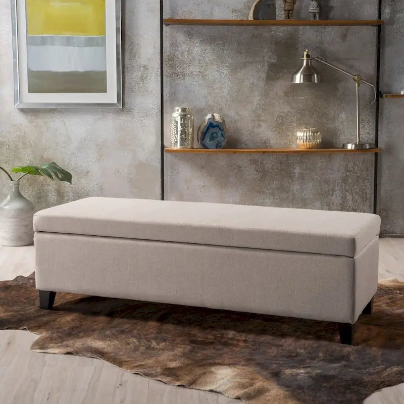 Panca contenitore imbottita con coperchio – Grigio scuro / Blu navy / Grano, 2 posti