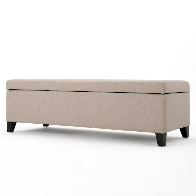 Panca contenitore imbottita con coperchio – Grigio scuro / Blu navy / Grano, 2 posti