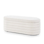 Panca ottomana contenitore ovale in tessuto bouclé bianca/nera/crema, sedile singolo
