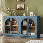 Credenza retrò a 4 ante nera/blu navy con ripiani regolabili, montaggio a 1 persona