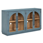 Credenza retrò a 4 ante nera/blu navy con ripiani regolabili, montaggio a 1 persona