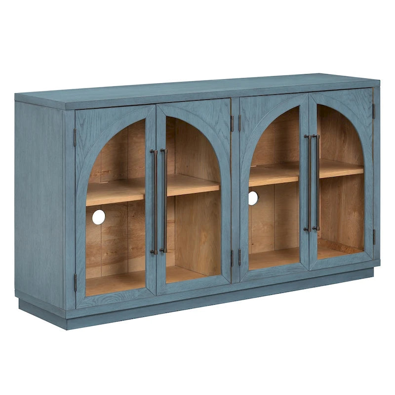 Credenza retrò a 4 ante nera/blu navy con ripiani regolabili, montaggio a 1 persona