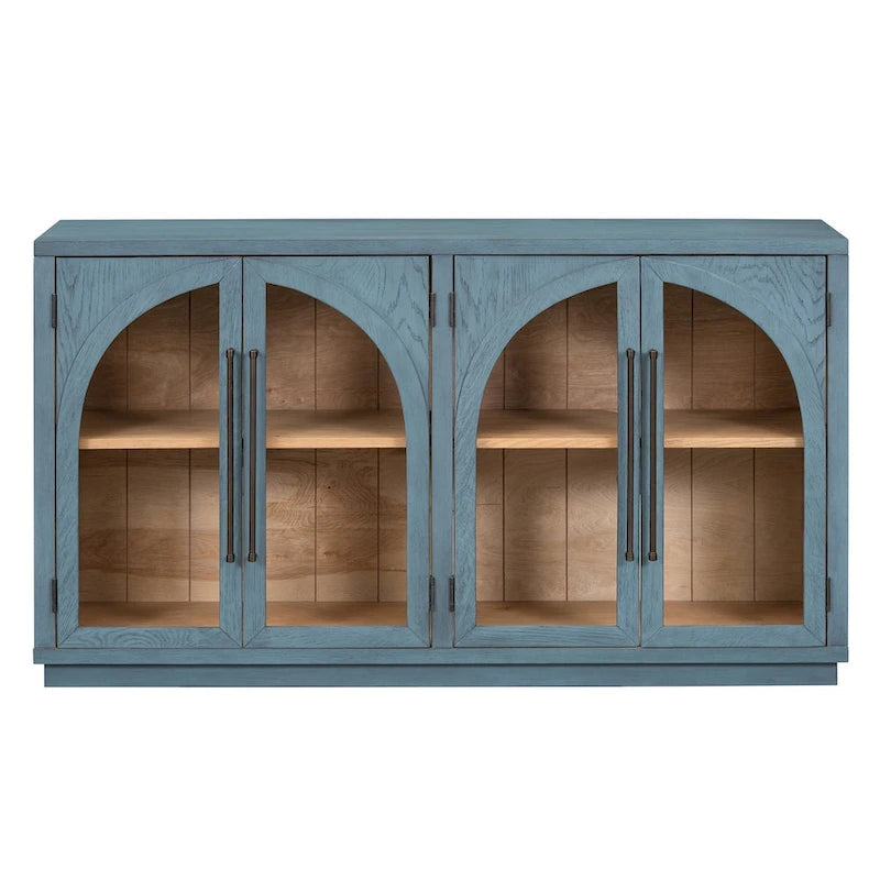 Credenza retrò a 4 ante nera/blu navy con ripiani regolabili, montaggio a 1 persona