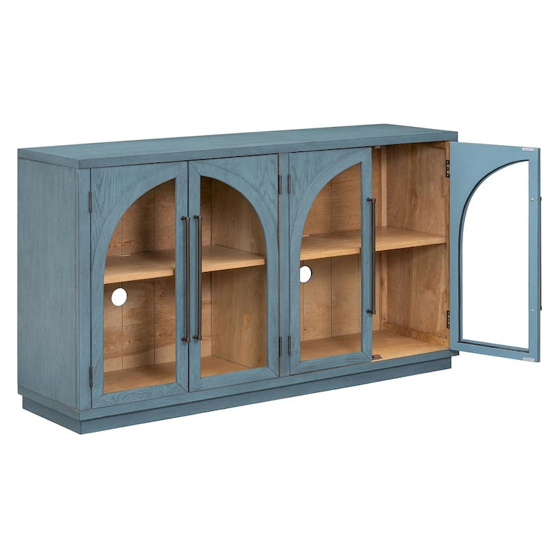 Credenza retrò a 4 ante nera/blu navy con ripiani regolabili, montaggio a 1 persona
