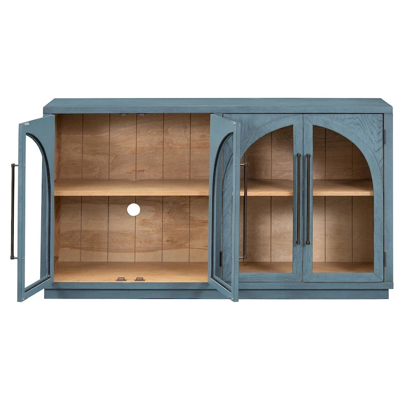 Credenza retrò a 4 ante nera/blu navy con ripiani regolabili, montaggio a 1 persona