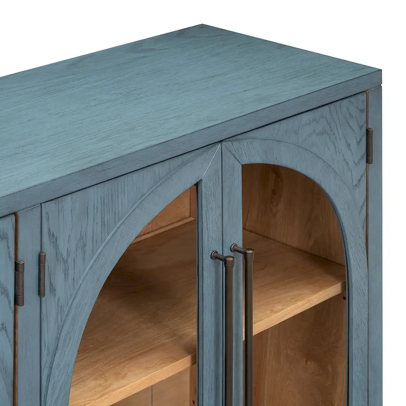 Credenza retrò a 4 ante nera/blu navy con ripiani regolabili, montaggio a 1 persona