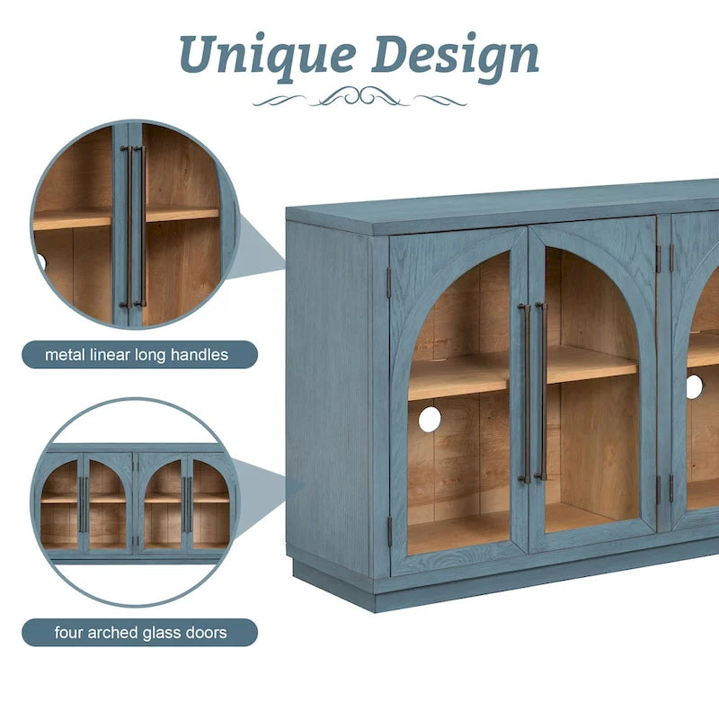 Credenza retrò a 4 ante nera/blu navy con ripiani regolabili, montaggio a 1 persona