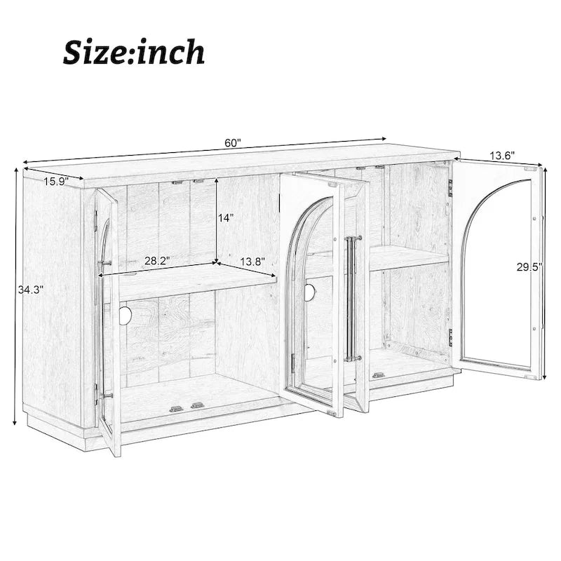 Credenza retrò a 4 ante nera/blu navy con ripiani regolabili, montaggio a 1 persona