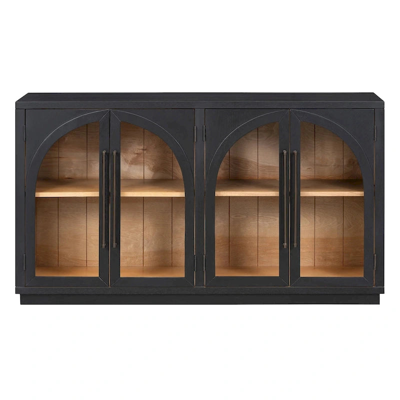 Credenza retrò a 4 ante nera/blu navy con ripiani regolabili, montaggio a 1 persona