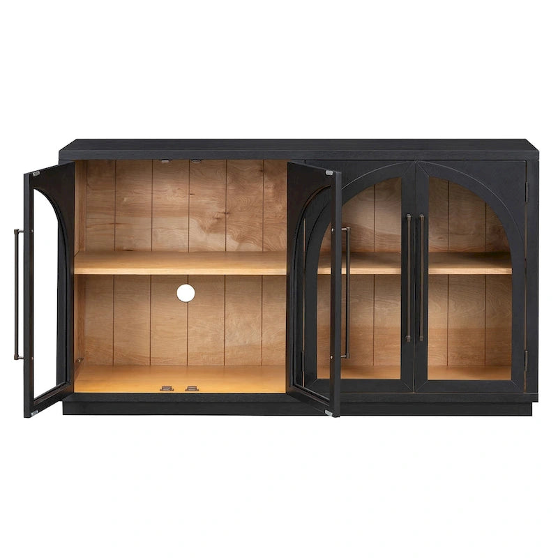 Credenza retrò a 4 ante nera/blu navy con ripiani regolabili, montaggio a 1 persona