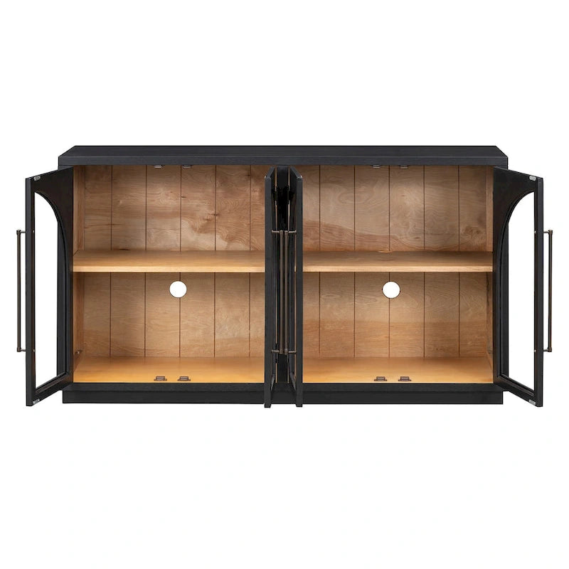 Credenza retrò a 4 ante nera/blu navy con ripiani regolabili, montaggio a 1 persona