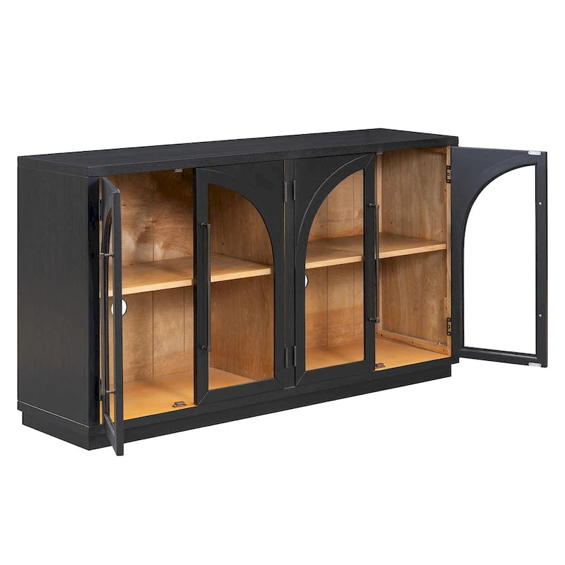 Credenza retrò a 4 ante nera/blu navy con ripiani regolabili, montaggio a 1 persona