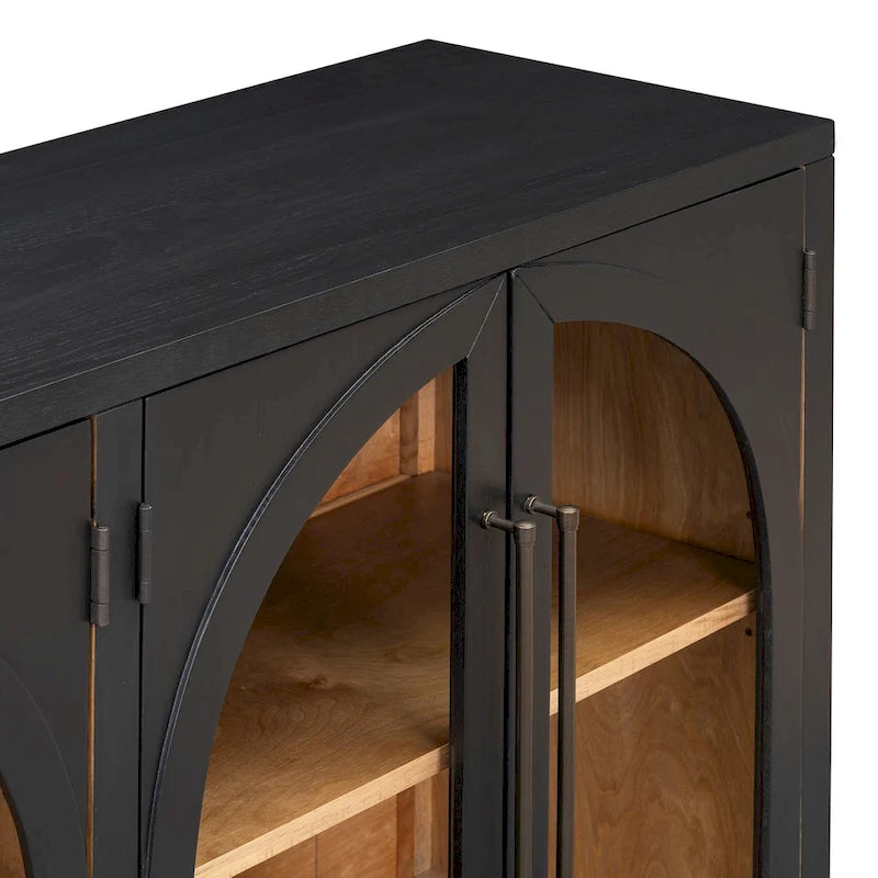 Credenza retrò a 4 ante nera/blu navy con ripiani regolabili, montaggio a 1 persona