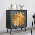 Solid Wood 2-door Sunburst Accent Cabinet Farmhouse Storage Sideboard Cupboard Buffet - W 16.5  x L 31.5  x H 38.5 