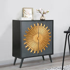 Solid Wood 2-door Sunburst Accent Cabinet Farmhouse Storage Sideboard Cupboard Buffet - W 16.5  x L 31.5  x H 38.5 