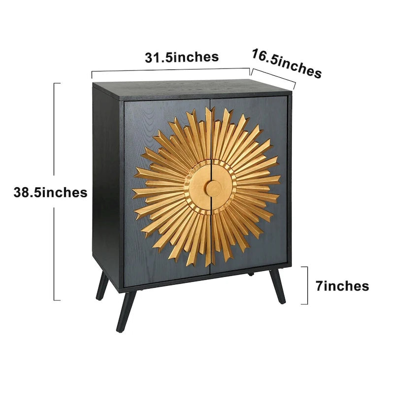 Mobiletto accentato Sunburst marrone a 2 ante, finitura legno, unità singola