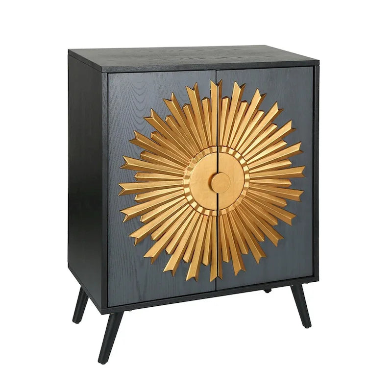 Mobiletto accentato Sunburst marrone a 2 ante, finitura legno, unità singola