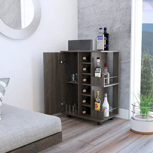 Carrello bar a 2 ripiani con divisione per 6 bottiglie Carbon Espresso