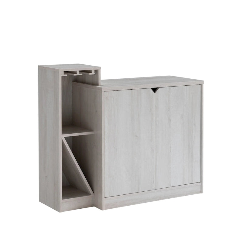 Mobile Bar Rovere Bianco – 4 Bottiglie e 4 Bicchieri, Contenitore a 2 Ante