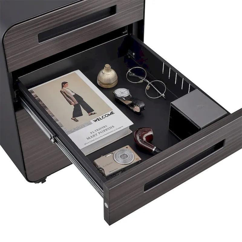 Mobiletto d'Appoggio Brown 2 Ante con Motivo a Raggi, Stile Art Déco