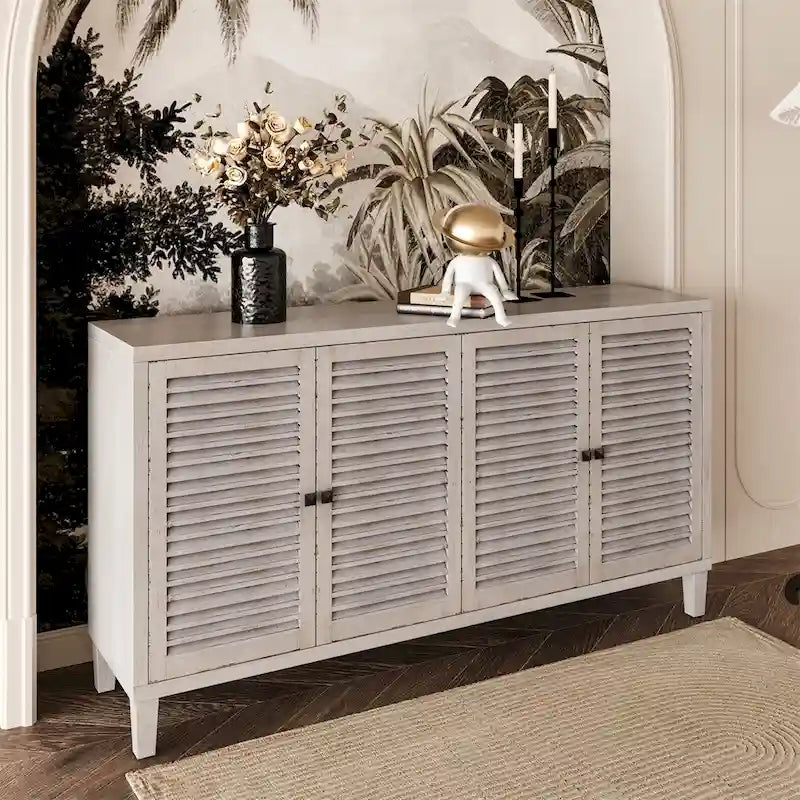 Mobile credenza 4 ante con persiana in legno naturale lavato