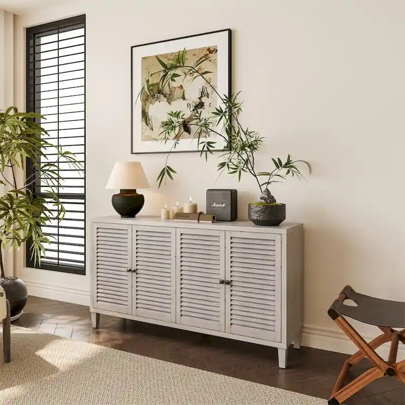 Mobile credenza 4 ante con persiana in legno naturale lavato