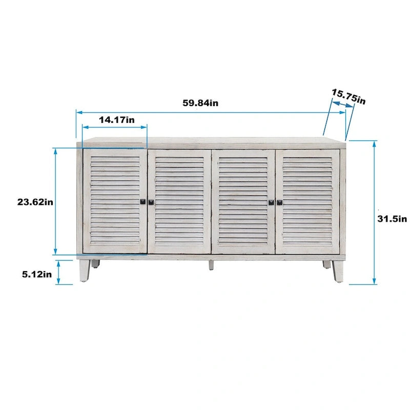Mobile credenza 4 ante con persiana in legno naturale lavato